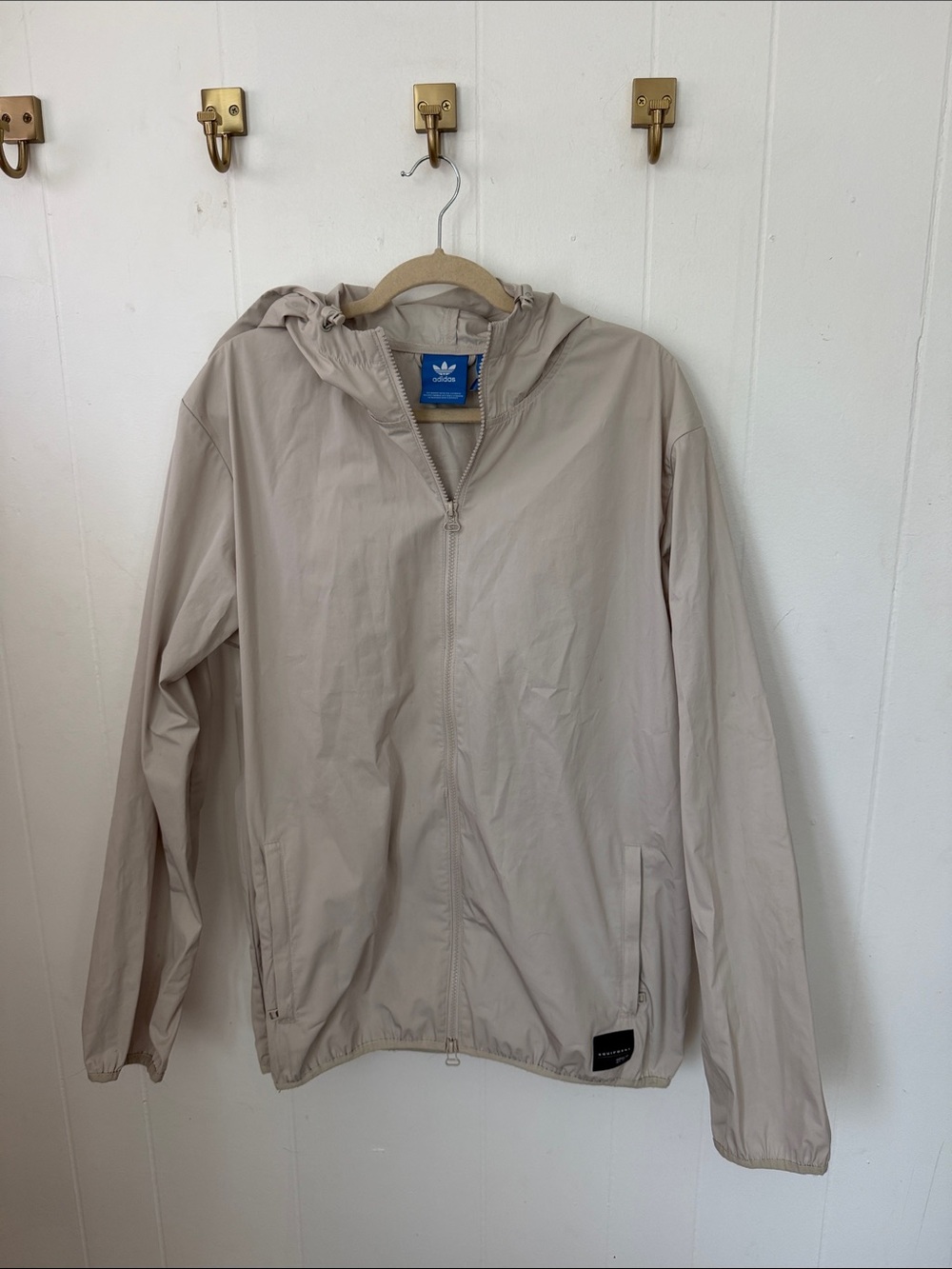 adidas Men's Lightweight Hooded Windbreaker Jacket - Sand